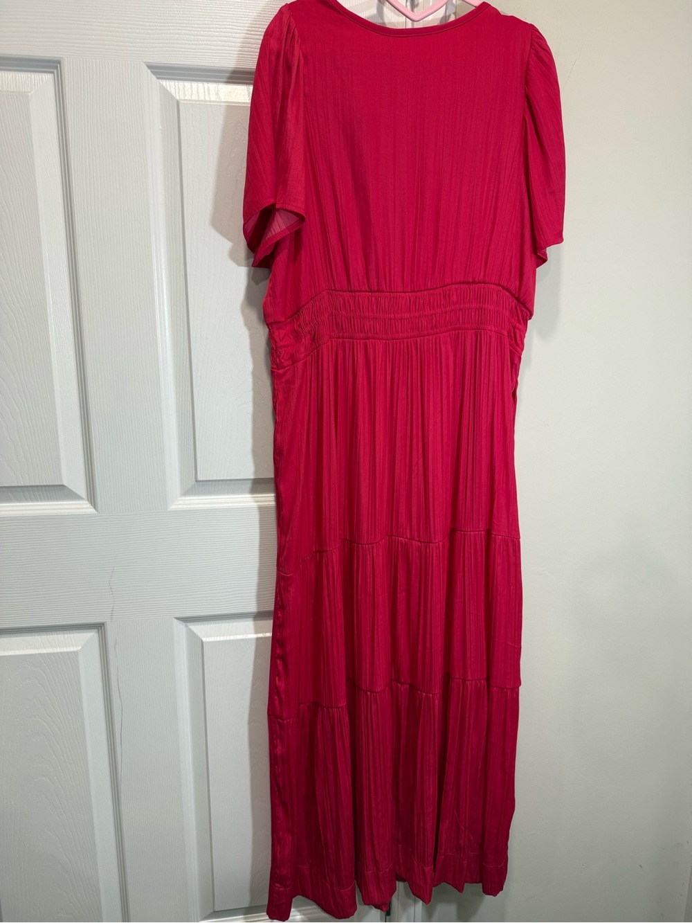 Anthropologie Somerset Maxi Dress Pink Satin Smocked Waist Pockets NWT L - Picture 10 of 14